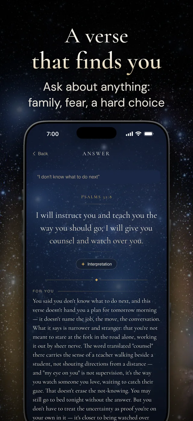 Bible Answer on iPhone, screen 1